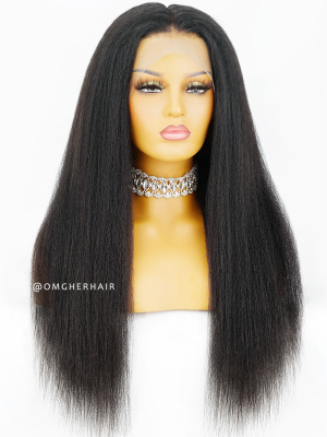 Kinky Straight Virgin Brazilian Human Hair 360 Lace Wig Pre-plucked Hairline [NLW07]