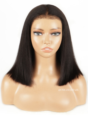 4c Natural Edges Yaki Textured Bob 3D DOME CAP FITTED GLUELESS 8X6 PRE-CUT HD LACE WIG[DLW09]