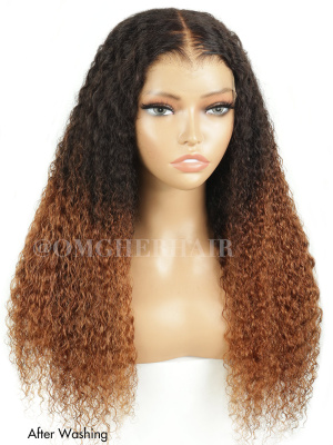 Ombre Brown Burmese Curly Hairline-Covered Glueless 12X6'' Pre Cut HD Lace Virgin Hair Wig [HCW10]																												