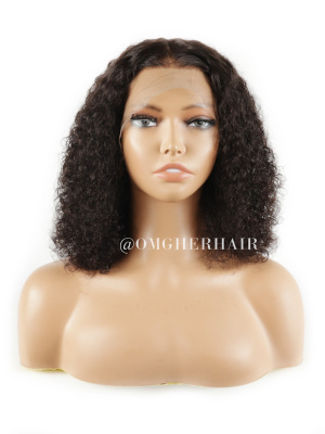10 Inches Brazilian Virgin Hair Lace Frontal Curly Wig Pre-Plucked Hairline [CS142]