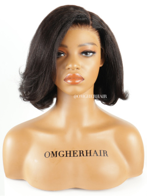90'S Inspired Layered Cut Blowout Kinky Straight Bob Wig 3D DOME CAP Fitted Glueless 8X6 Pre-Cut HD Lace [DLW12]