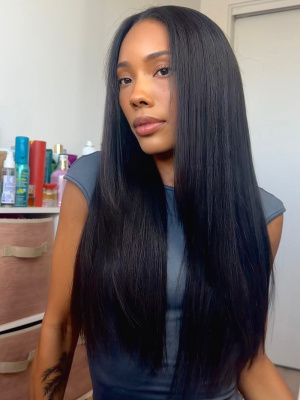 Layered Yaki Straight Seamless Blended 3 In 1 Human Hair Glueless Half Wig [HWG03]