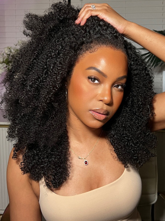 Fluffy Jerry Curly With Natural Edges Hairline Fitted Glueless 6'' HD Lace Wig [GLW09]