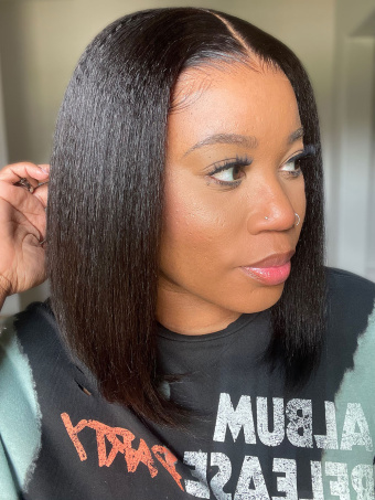 Glueless Kinky Straight Blow-out HD BOB Wig Natural Edges Hairline [BOB17]