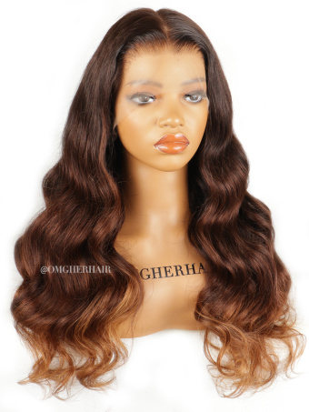 Graceful Ombre Brown Body Wave Fitted Glueless 360 HD Lace Wigs With Invisible Band [HLW02]