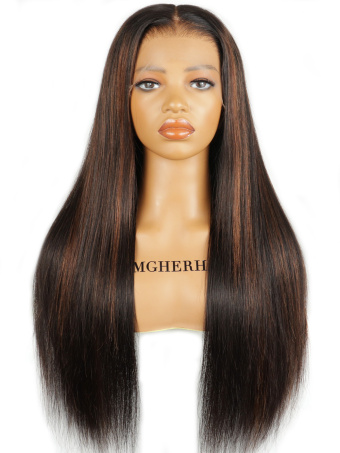 Ombre Highlight Silky Straight Fitted Glueless 360 HD Lace Wigs With Invisible Band [HLW10]