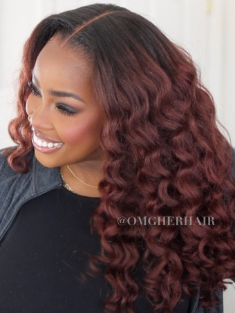 Cinnamon Mocha Ombre Kinky Loose Wave Invisible Drawstring Fitted Glueless 360 HD Lace Wigs [HLW15]