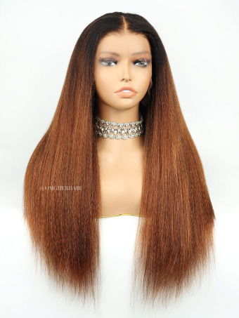 Classic Brown Ombre Fitted Glueless 13x6 Coarse Yaki HD Lace Wig [GLW03]
