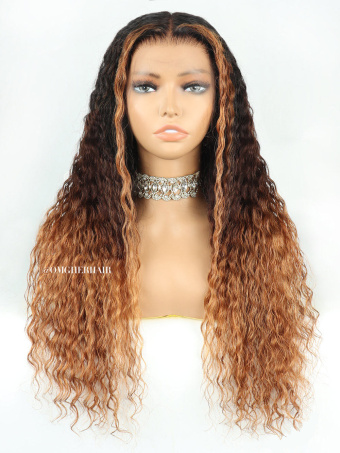 Golden Brown Streak Ombre Brown Loose wavy Fitted Glueless 13x6 HD Wig [GLW05]