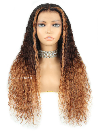 Golden Brown Streak Ombre Brown Loose Wavy Fitted Glueless 6'' HD Wig [GLW05]