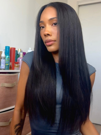 Layered Yaki Straight Seamless Blended 3 In 1 Human Hair Glueless Half Wig [HWG03]