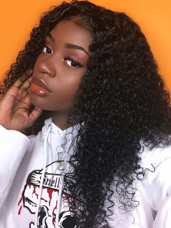 Super Pretty Kinky Curly 360 Lace Frontal Wig Indian Remy Hair Pre-Plucked Hairline [CLW09]
