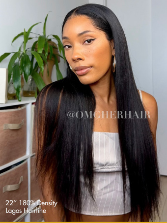 Invisible Drawstring Fitted Glueless 360 HD Lace Wig Yaki Straight [HLW03]