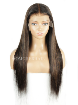 2 in 1 Replaceable 9x6 Lace Frotal Natural / Highlight Color Straight Hair Wig [CS261]