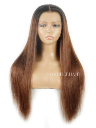 Invisible Drawstring 360 Brown Ombre Silky Straight Fitted Glueless HD Lace Wigs [IDW02]
