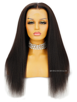 Realistic Kinky Straight 5'' Parting Indian Remy Lace Wig & An Extra Elastic Band [CX10]