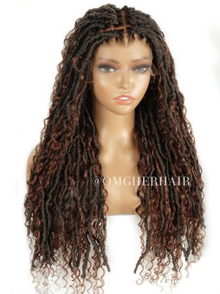 Ombre Brown Boho Locs Knotless Braids Full Lace Wig With Invisible Drawstring [BHW06]