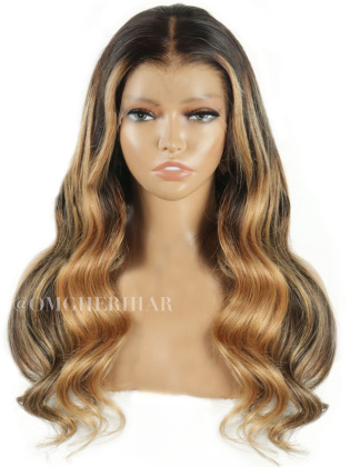 Blonde Highlight Wavy Invisible Drawstring 360 Fitted Glueless HD Lace Wigs [IDW05]