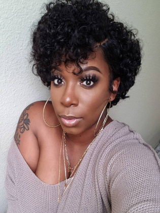 [Us Stock] 180% Density Pre-Plucked Hairline Short Curly Bob Wig W/C-Parting [BOB13US]