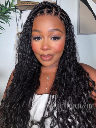 26" Boho Box Braided With Boho Curls Knotless Full Lace Wig With Invisible Drawstring [BHW01]