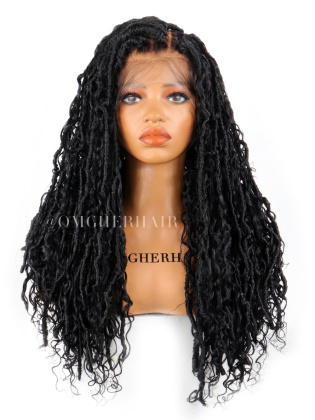 Boho Locs Knotless Braids With Natural Baby Hair Full Lace Invisible Drawstring Wig [BHW14]