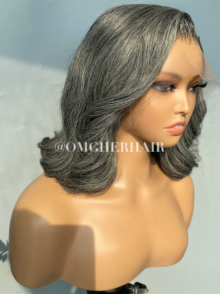 Boss Lady Layered Bob Salt & Pepper 13x6'' Fitted Glueless HD Lace Grey Wig [BOB23]