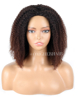 Brown Ombre Kinky Curly 3 In 1 Human Hair Glueless Half Wig [HWG01]