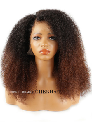 Brown Ombre Fluffy Jerry Curls Fitted Glueless 360 HD Lace Wigs With Invisible Band [HLW07]