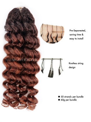 Brown Ombre Long-Lasting Kinky Loose Wave Knotless Pre-Separated Crochet Premium Hair Extensions [BH22]