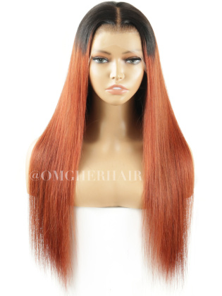 Burnt Orange Ombre Silky Straight Invisible Drawstring 360 Fitted Glueless HD Lace Wigs [IDW04]