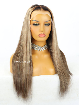 Blonde Highlight Silk Straight 13X6 HD Lace Frontal Wig Clean Hairline & Pre-Bleached [Callie]