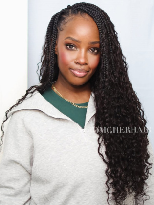 Pre-Looped Crochet Boho Box Braids with Human Hair Curls [CBH02]