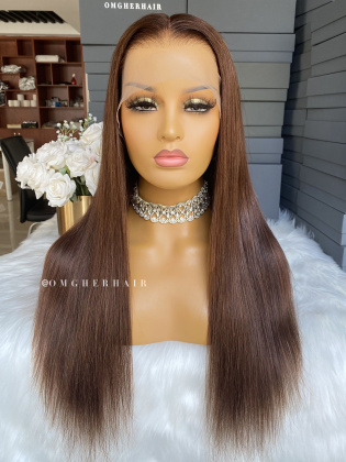 Chestnut Brown Silky Straight 13X6 HD Lace Wig Clean Bleached Hairline & Invisible Knots [HDW12]