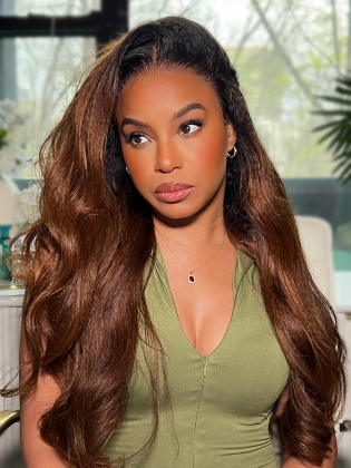 Classic Brown Ombre Coarse Yaki Textured Straight Fitted Glueless 13x6 HD Wig [GLW03]