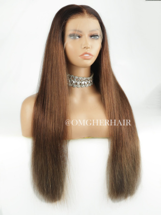 Brown Ombre Silky Straight 6" Lace Wig HD Lace 20 Inches 180% Density [CS75]