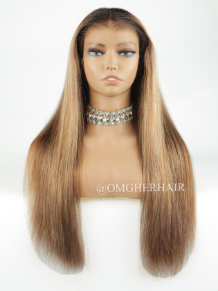 13x6 Blonde Highlight Silky Straight 18 Inches HD Lace Wig [CS76]