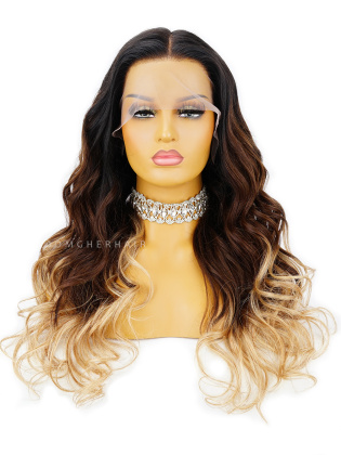 180% Density Tri-Ombre Lace Front Wig Indian Remy Human Hair Pre-Plucked Hairline [ILW48]