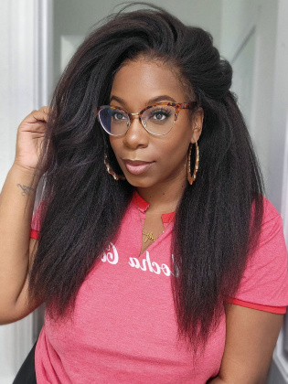 Invisible Drawstring Fitted Glueless 360 HD Lace Wig Kinky Straight With Kinky Edges [HLW04-RTS]