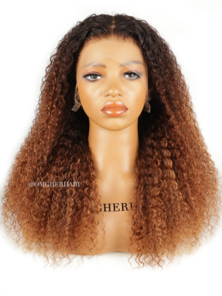 Honey Ombre Chestnut Brown Curly Fitted Glueless 6'' HD Lace Frontal Wig [GLW13]