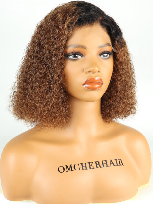 Honey Brown Ombre Curly 5x5'' Closure Glueless HD BOB Wig [BOB52]