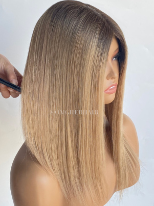 5"x 6" Ash Blonde Ombre Silky Straight Mono Top Virgin Human Hair Topper [HT02]