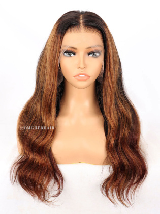 Brown Ombre & Highlight 3 Tones 13X6 HD Lace Frontal Wig Clean Hairline [Monifa]