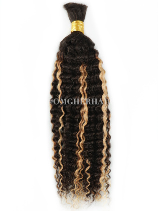 Three Bundles 18"Blonde Highlight Curly Premium Bulk Hair Extension For BOHO Braiding [CS308]