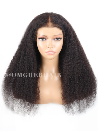 22 In Jet Black Kinky Curly 360 Invisible Drawstring HD Lace Wig  [CS321]