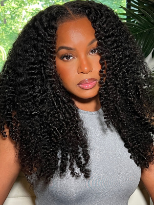 Invisible Drawstring Ponytail 360 Kinky Curly HD Lace Wig With Realistic Curly Edges Front & Back [HLW09-RTS]