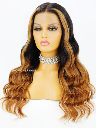 Black and Honey Blonde Highlight 360 Lace Frontal Wig Pre-Plucked & Pre-Colored [CLW12]