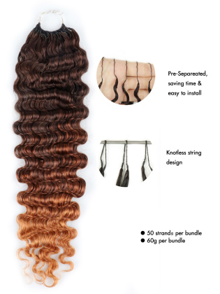 Ombre Copper Brown Burmese Curly Knotless Pre-Separated Crochet Premium Hair Extensions [BH18]