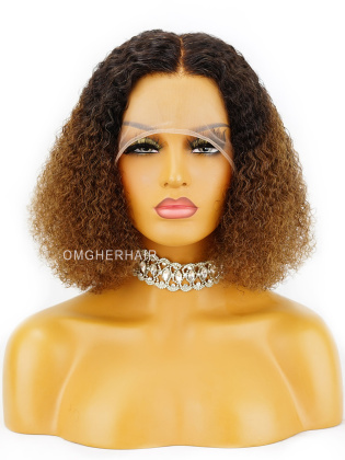 Transparent Lace Fashion Ombre Brown Curly 180% Density Pre-Plucked Hairline Bob Wig[CX11]