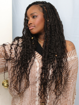 Two Hours Salon-Quality Pre-looped Crochet Boho Locs with Human Hair Curls [CBH01-RTS]