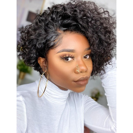 180% Density Pre-Plucked Hairline Short Curly Bob Wig W/C-Parting